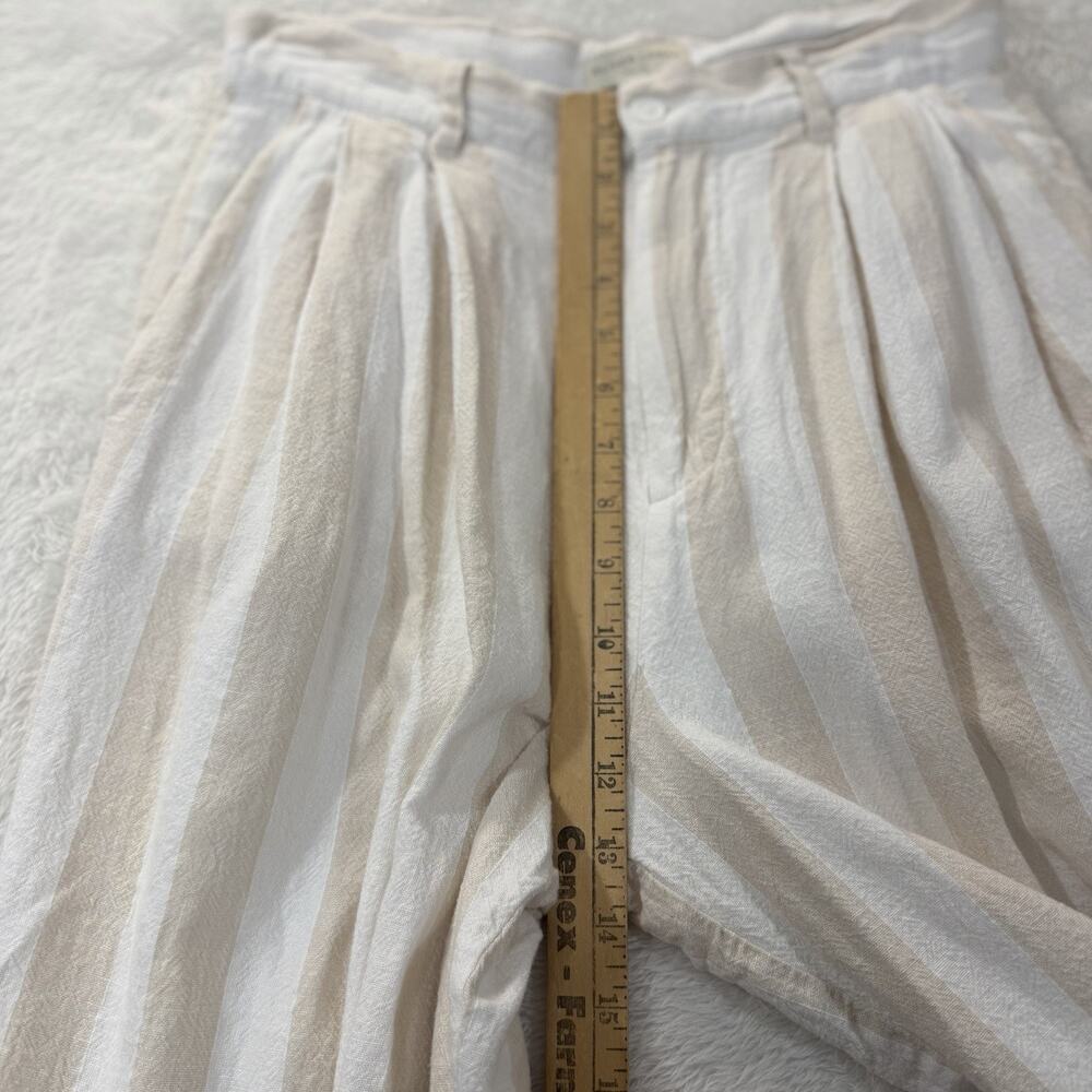 Oliver Logan Wide Leg Pants Women 28 White Beige Striped Linen Blend Pleated - Picture 3 of 14